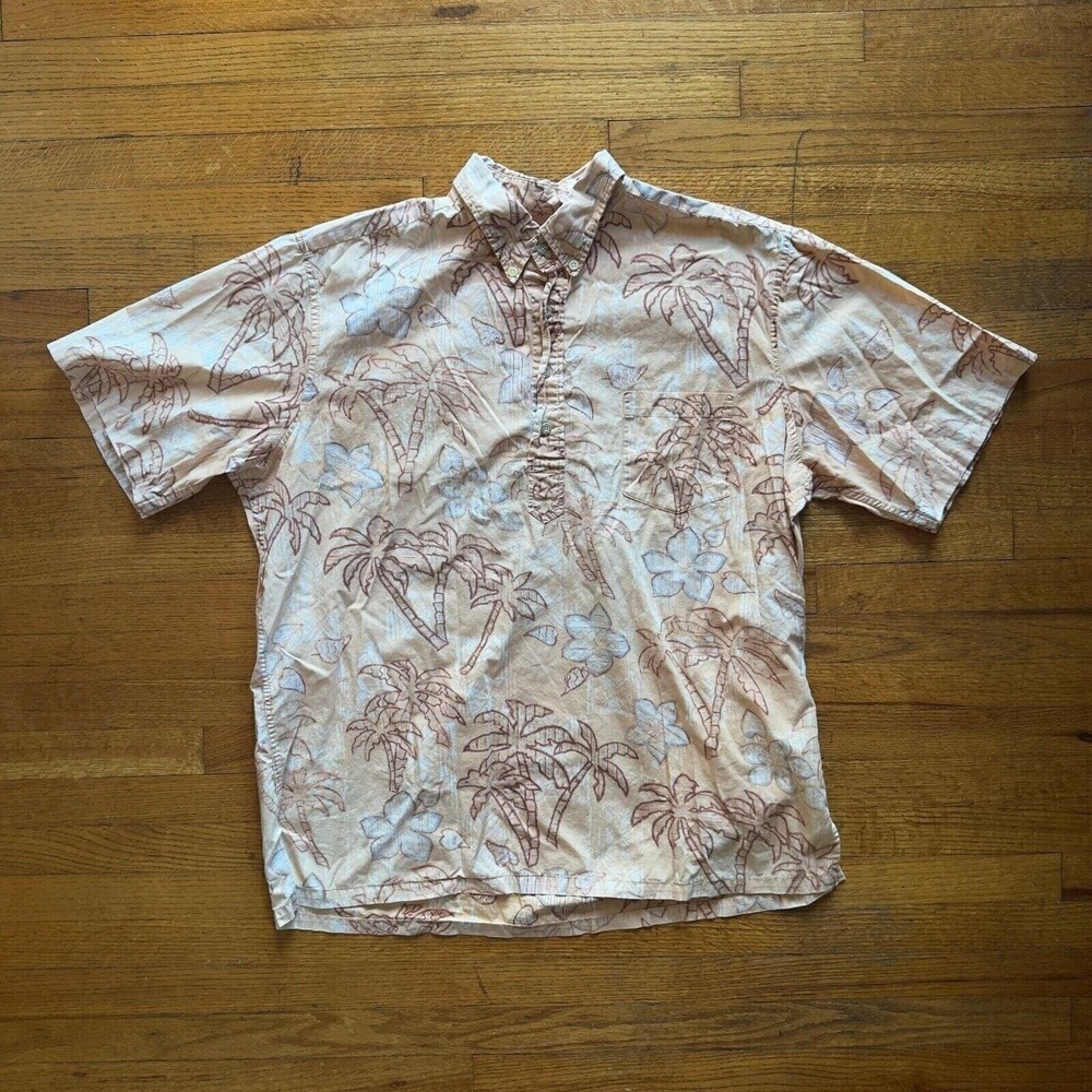 Reyn Spooner Summer Hawaiian Shirt Palm Tree Print 3/4 Button‎ Up Casual XL